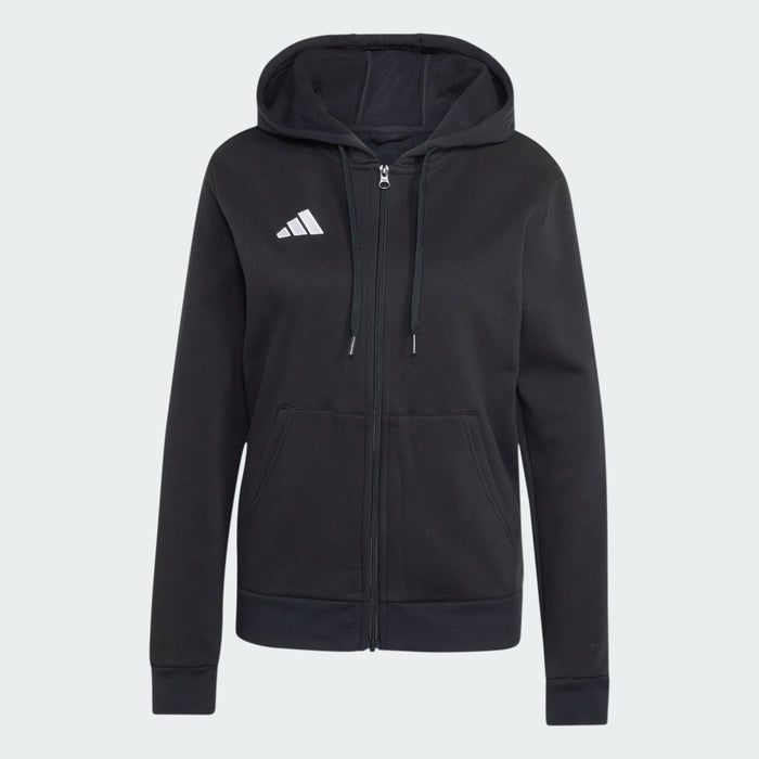 Black hoodie with a white logo on a white background