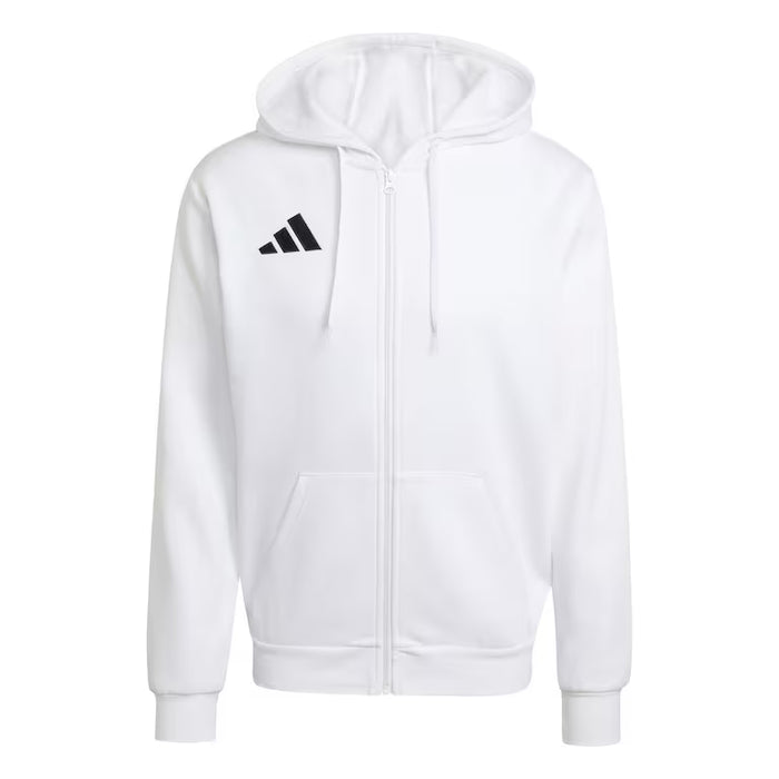 White hoodie with Adidas logo on a white background