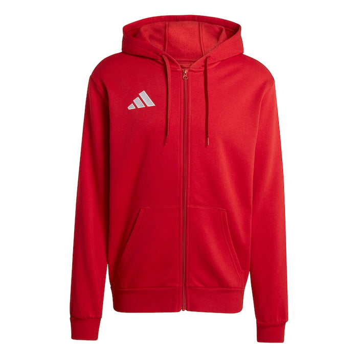 Red hoodie with Adidas logo on a white background