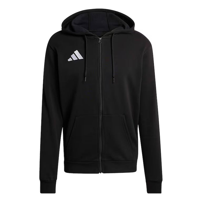Black hoodie with Adidas logo on a light gray background