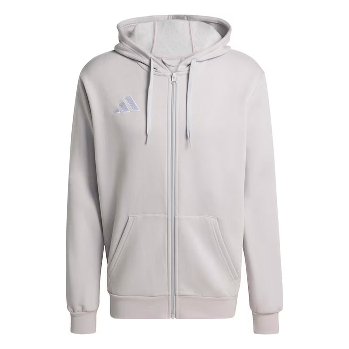 Light gray hoodie with a brand logo on a white background