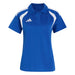Blue polo shirt with white accents and Adidas logo on a light gray background
