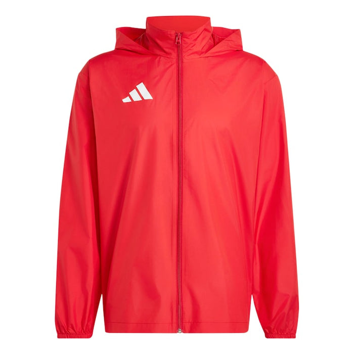 Red jacket with a white zipper and Adidas logo on a white background
