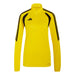 Yellow long-sleeve sports top with black stripes and Adidas logo on a white background