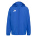 Blue jacket with a hood and Adidas logo on a light gray background