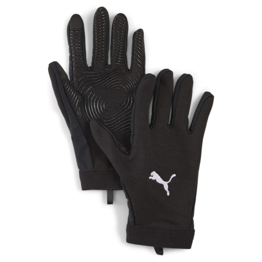 A pair of black Puma Player Gloves with silicon palm print designed for improved grip.