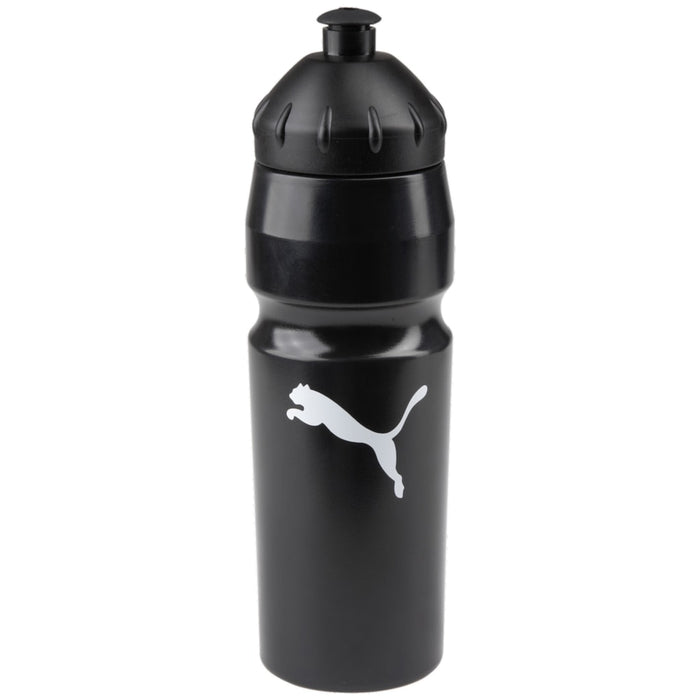 A black Puma brand water bottle with the iconic Puma logo on the side.