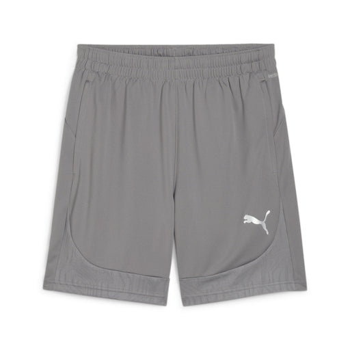 A pair of Puma Team Final training shorts in grey colour with the Puma logo visible on the right leg.