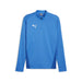 A blue Puma Team Goal Training 1/4 Zip Top for kids, with long sleeves and a quarter zip neckline.