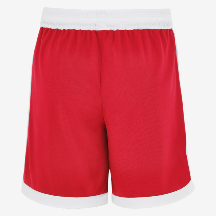Red shorts with white trim on a white background
