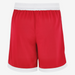 Red shorts with white trim on a white background