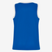 Blue sleeveless shirt with white trim on a white background