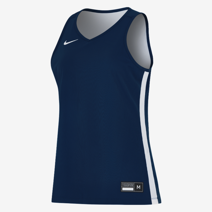 Navy blue tank top with white accents on a white background