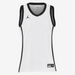 White basketball jersey with black accents and Jordan logo on a white background