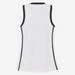White sleeveless top with black trim on a white background
