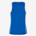 Blue sleeveless sports jersey with white accents on a white background