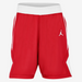 Red shorts with a white logo on a white background