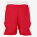 Red athletic shorts with white accents on a white background