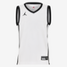 White basketball jersey with black accents and Jordan logo on a white background