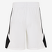 White shorts with black side panels on a white background