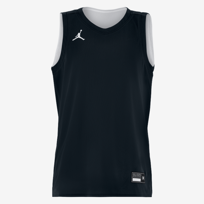 Black sleeveless sports jersey with a logo on a white background