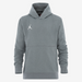 Gray hoodie with a brand logo on a white background