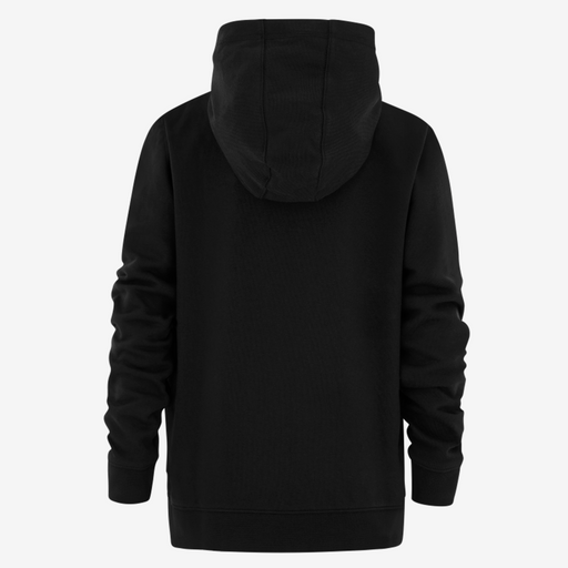 Black hoodie shown from the back on a white background