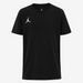 Black t-shirt with a white logo on a white background
