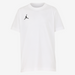 White t-shirt with a black logo on a white background