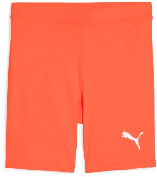 A pair of orange Puma baselayer shorts for men, with the Puma logo on the left leg.