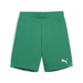 A pair of green Puma team goal shorts with a white Puma logo on the left leg.