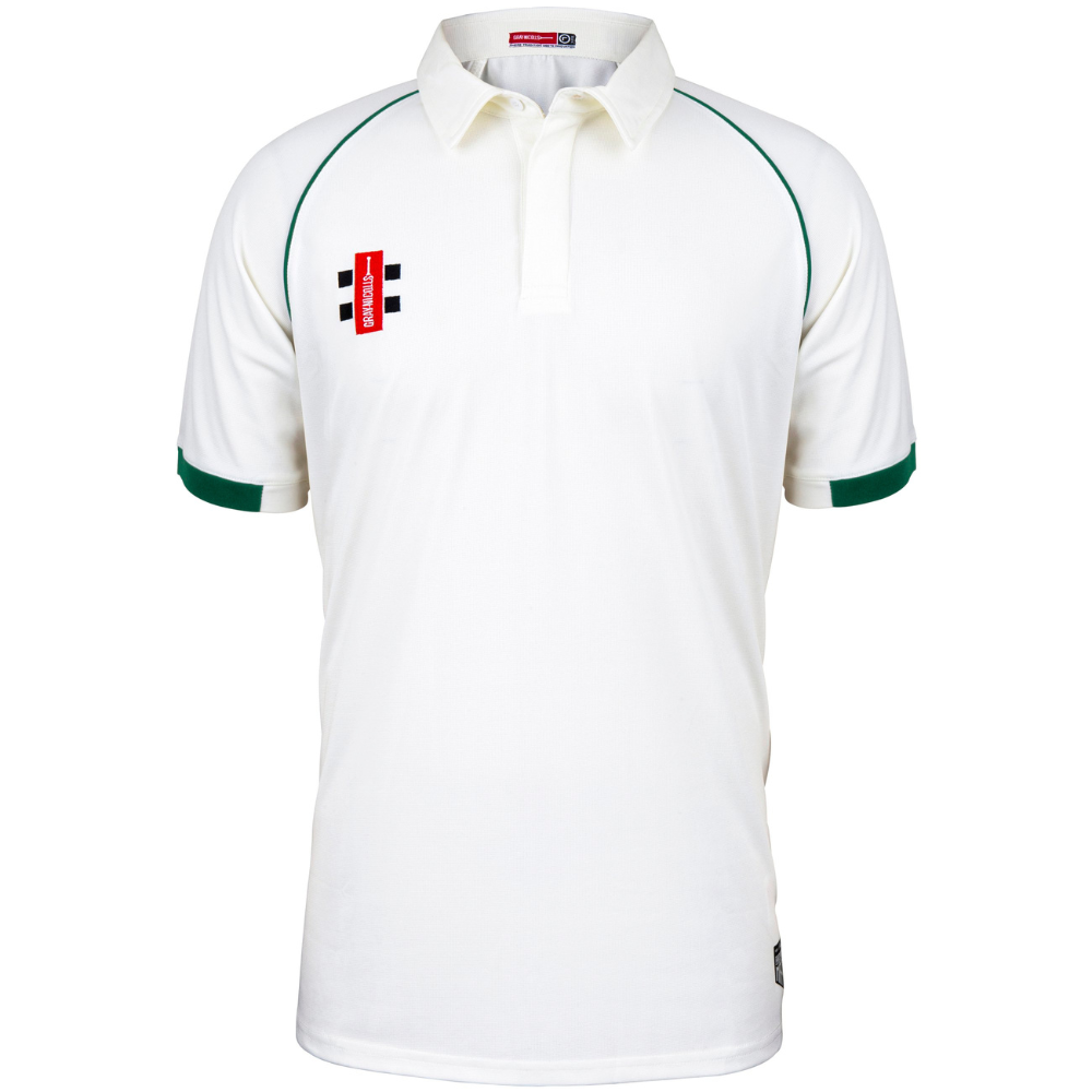 Gray Nicolls Matrix V2 Short Sleeve Cricket Shirt in ivory/green