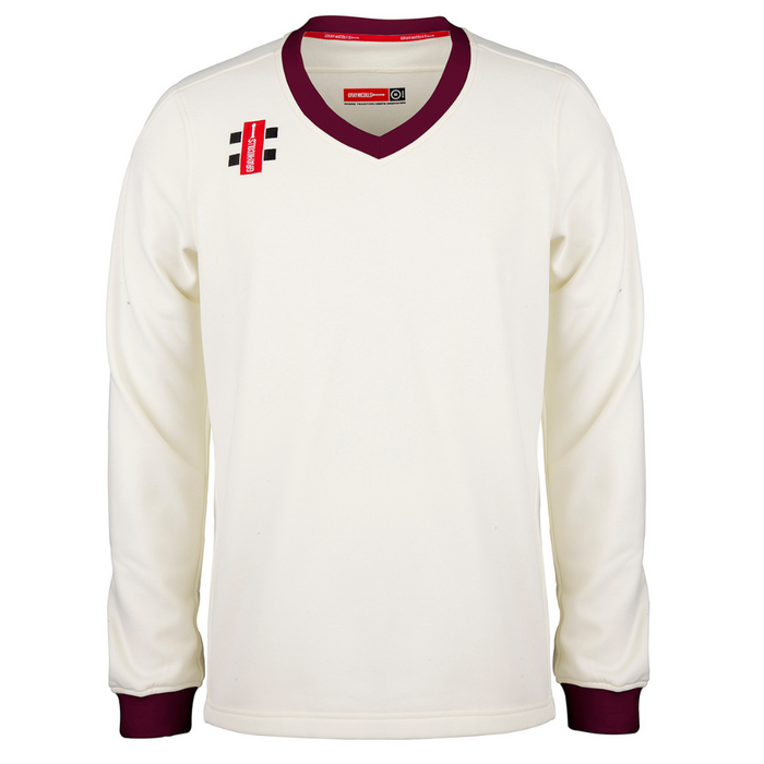 Gray Nicolls Pro Performance Cricket Sweater in ivory/maroon