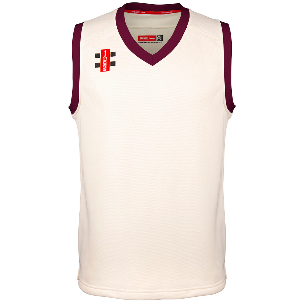 Gray Nicolls Pro Performance Cricket Slipover in ivory/maroon