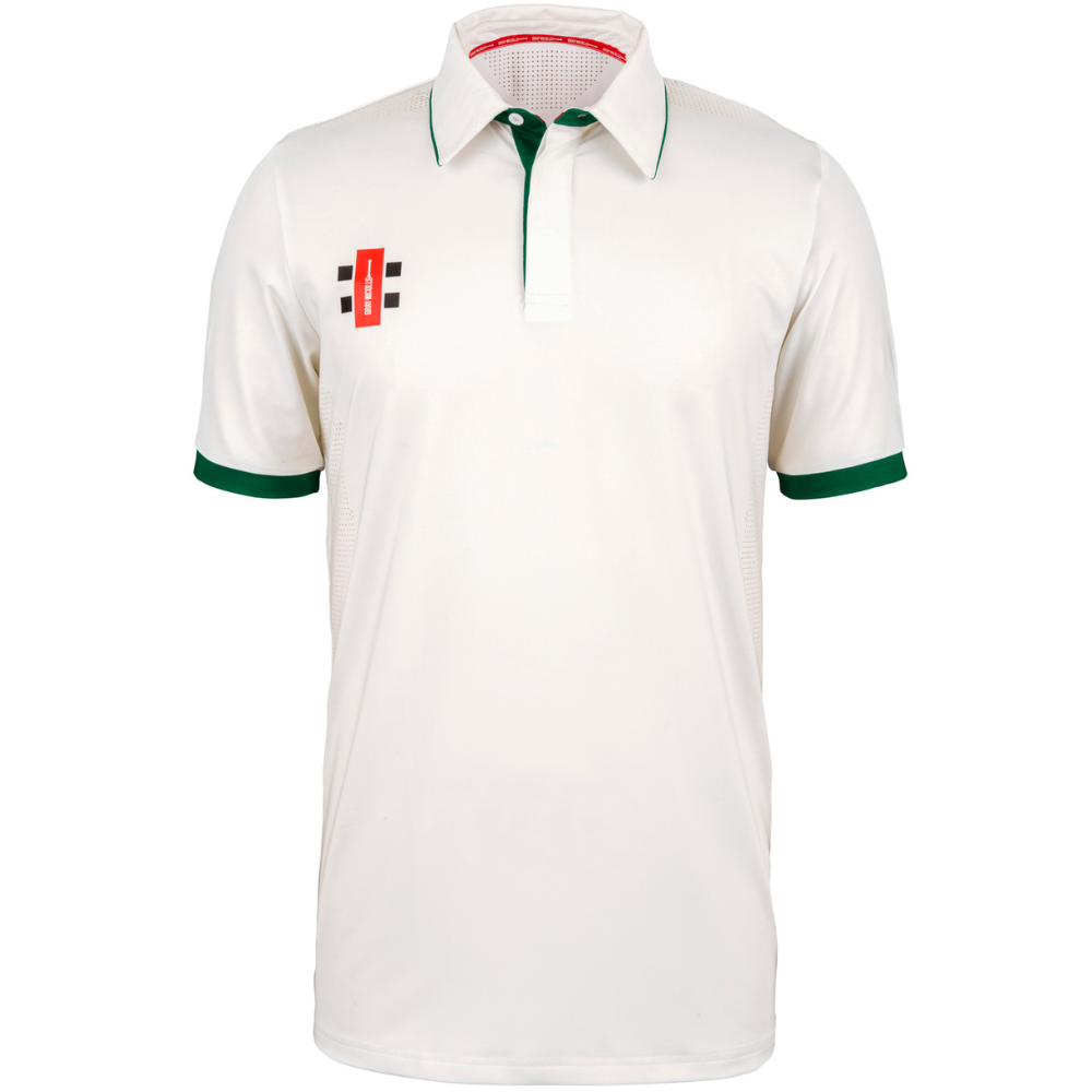 Gray Nicolls Pro Performance Short Sleeve Cricket Shirt in ivory/green