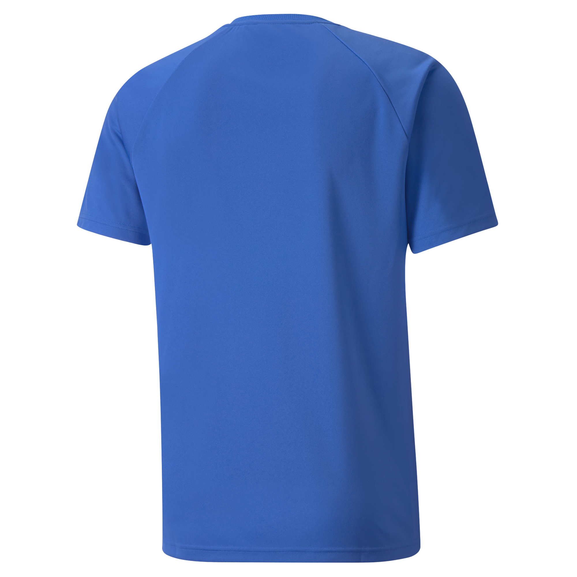 back of Puma Team Liga Striped Short Sleeve Shirt in electric blue lemonade and black