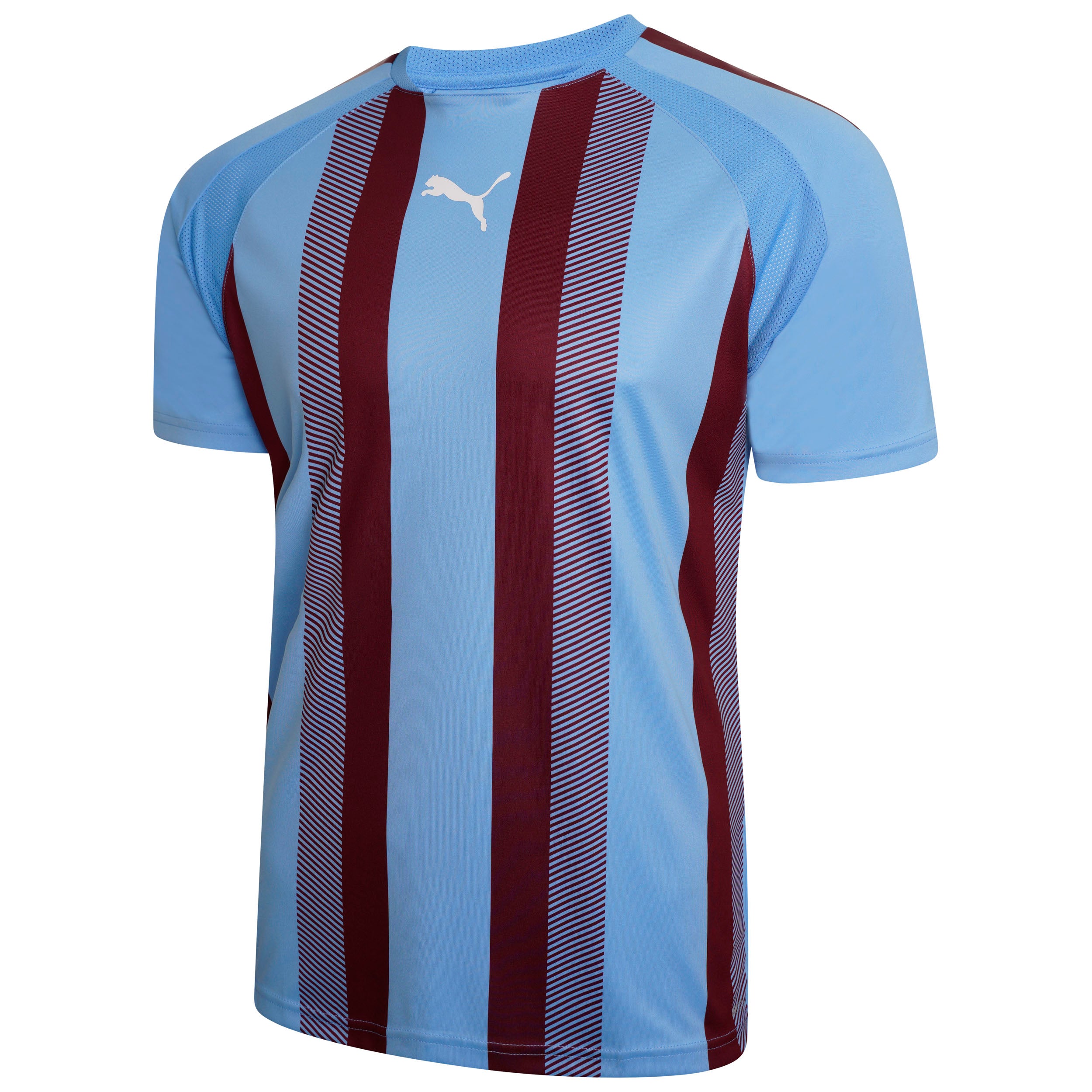 Puma Team Liga Striped Short Sleeve Shirt in team light blue and cordovan