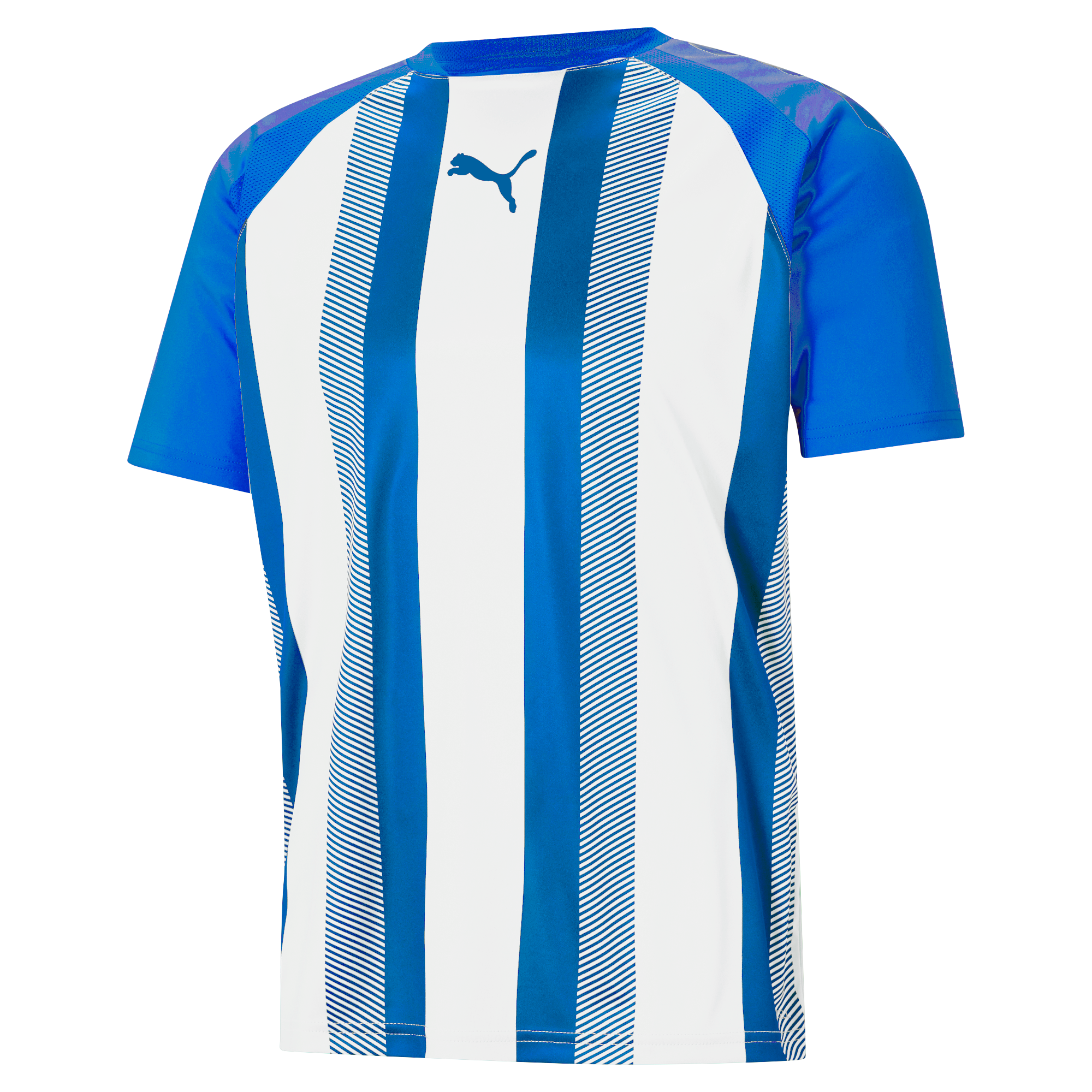 Puma Team Liga Striped Short Sleeve Shirt in electric blue lemonade and white