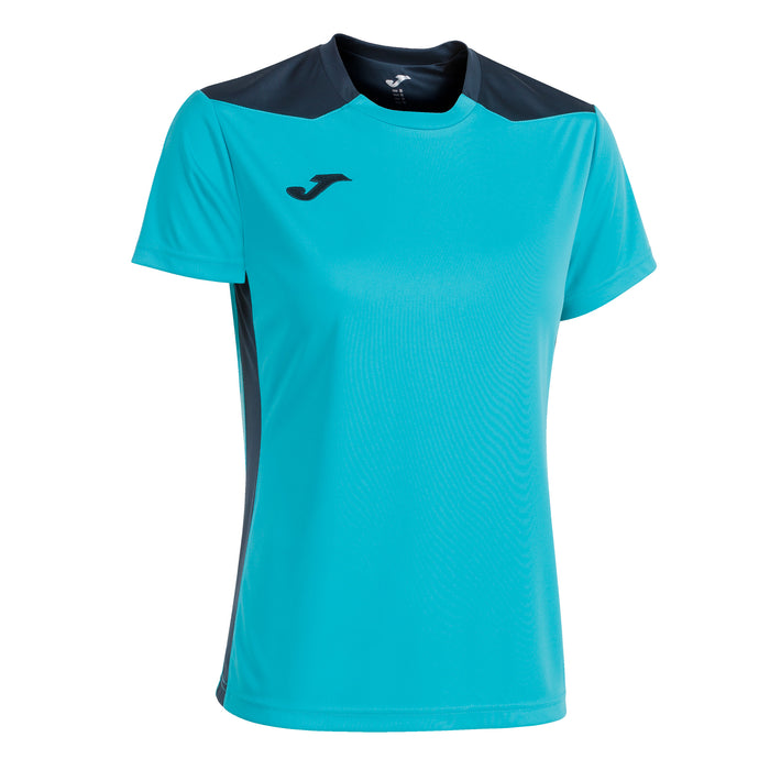 Joma Championship VI Short Sleeve Shirt Women's in Fluor Turquoise/Navy