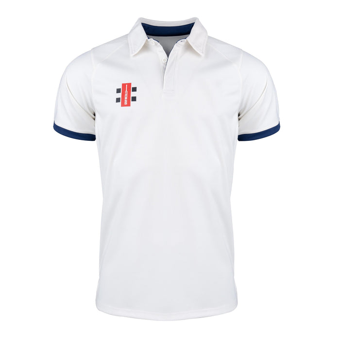 Gray Nicolls Pro Performance V2 Short Sleeve Cricket Shirt in ivory/navy