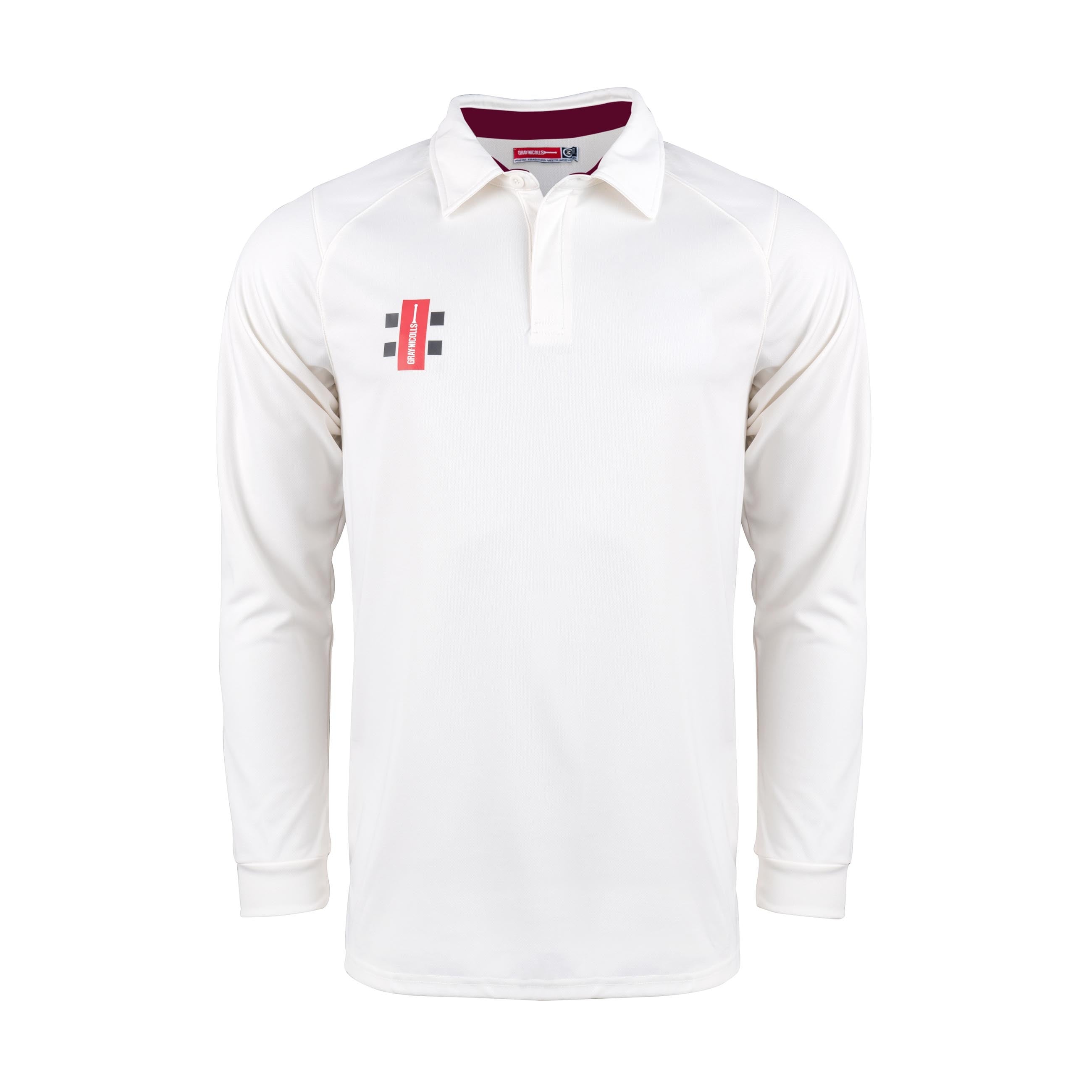 Gray Nicolls Pro Performance V2 Long Sleeve Cricket Shirt in ivory/maroon
