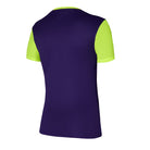 back of Nike Dri-Fit Tiempo Premiere II Jersey Short Sleeve Women's in court purple/volt