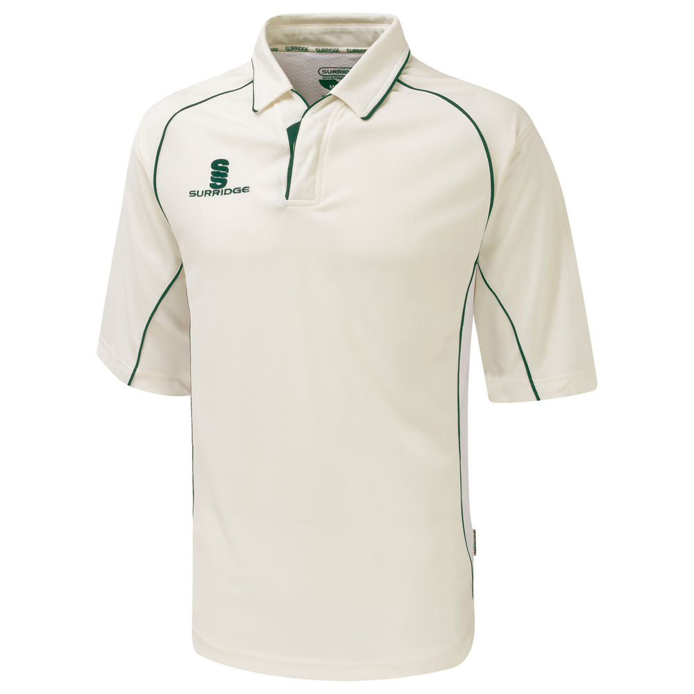 Surridge Sport 3/4 Sleeve Cricket Shirt in white/green