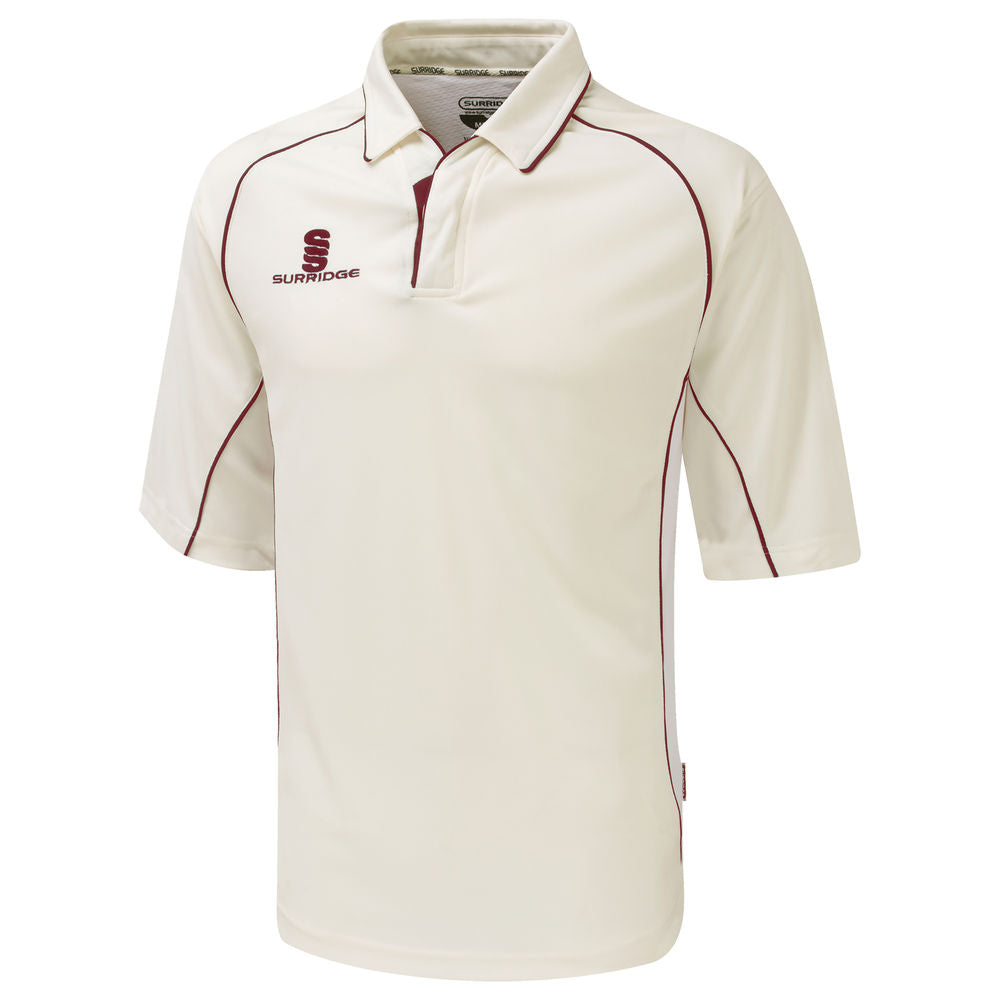 Surridge Sport 3/4 Sleeve Cricket Shirt in red/white