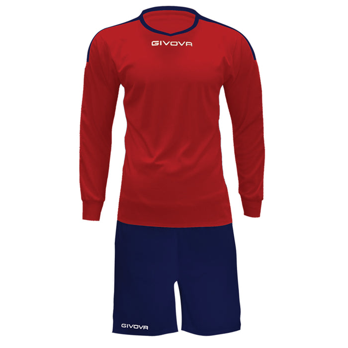 Givova Kit Revolution Long Sleeve Shirt & Shorts Set in Red/Navy